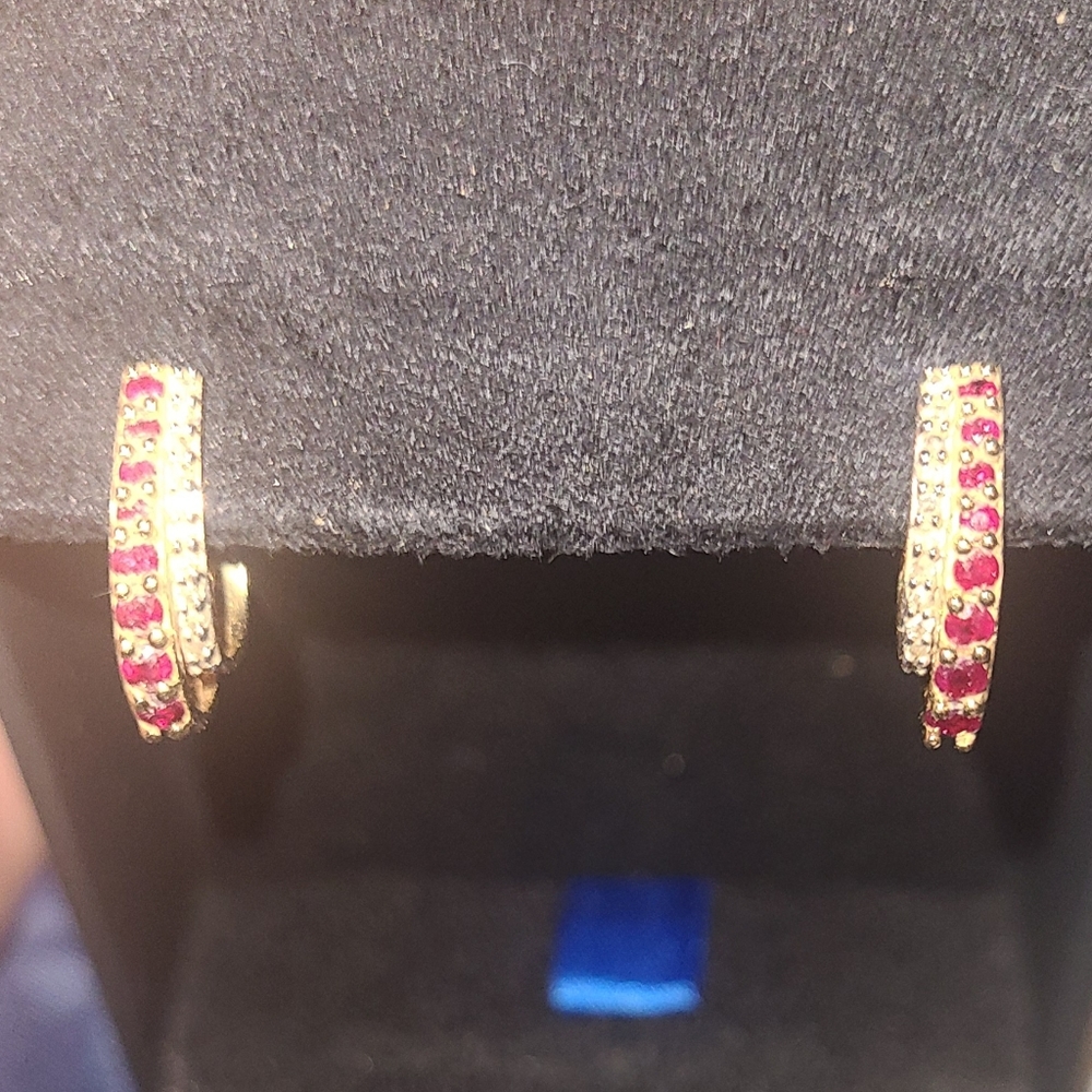14kt ruby and diamond earrings